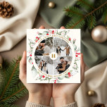Christmas Berries Wreath Photo Collage Holiday Card<br><div class="desc">Celebrate the season with our enchanting Christmas card. The front features a delightful circle photo collage adorned with a watercolor berries wreath, highlighting four of your favourite photos with an elegant monogram at the centre. At the top, the festive greeting 'Have a Holly Jolly Christmas' adds a joyful touch. On...</div>