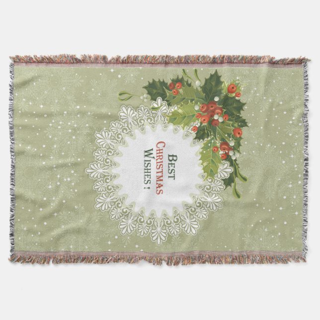 Christmas berries wreath with white circle lace throw blanket (Front)