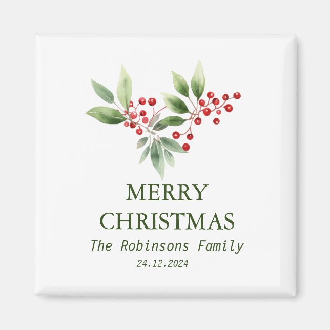Christmas Berry Branch Watercolor Magnet (Front)