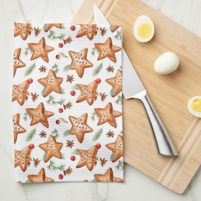 Christmas Berry Cinnamon Bread Seamless Pattern Tea Towel (Quarter Fold)