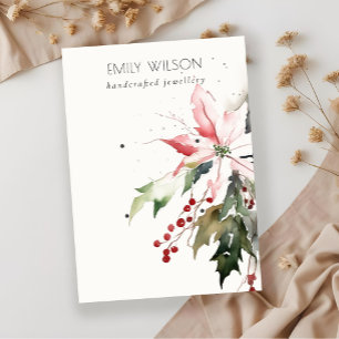 Christmas Berry Poinsettia Watercolor 2 Earring Business Card