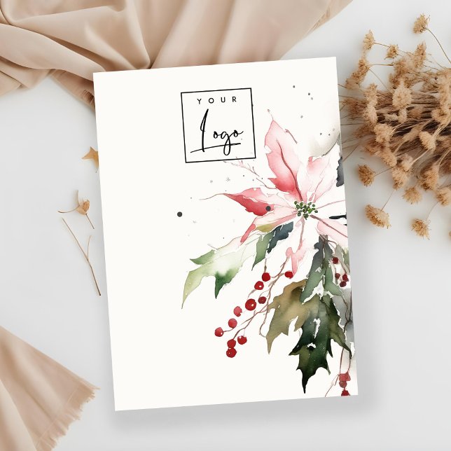 Christmas Berry Poinsettia Watercolor Earring Logo Business Card (Creator Uploaded)