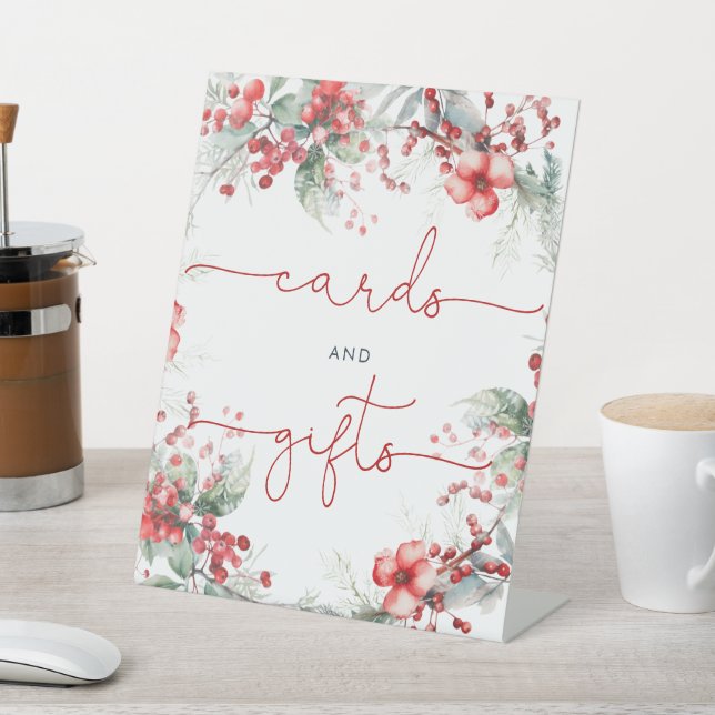 Christmas Berry Shower Cards & Gifts Pedestal Sign (In SItu)