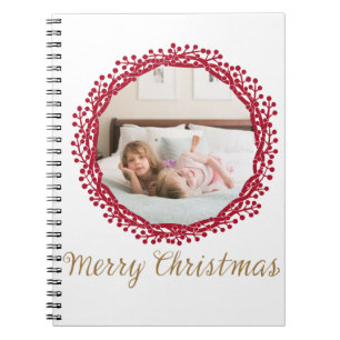Christmas berry wreath custom photo notebook