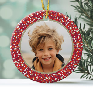 Christmas Berry Wreath Double-Sided 2 Photo Ceramic Tree Decoration