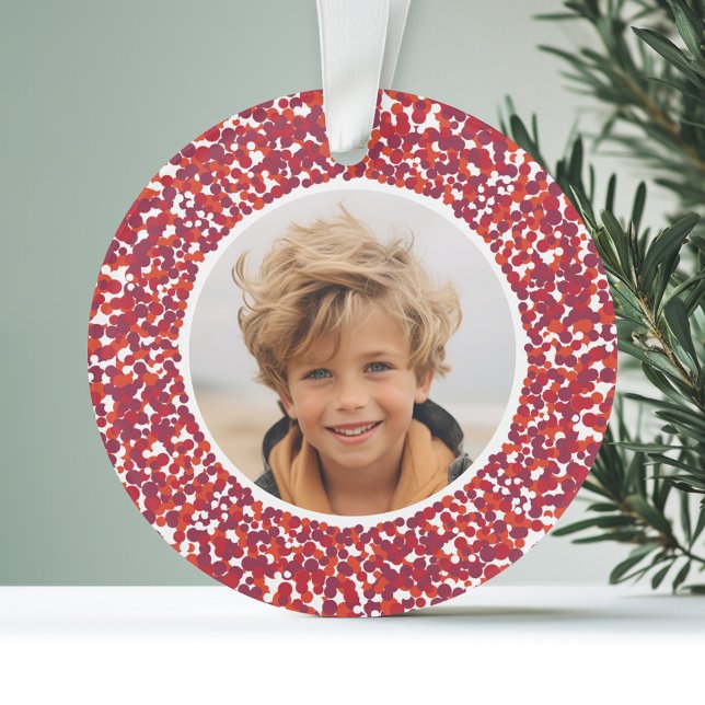 Christmas Berry Wreath Double-Sided 2 Photo Ornament (Personalized Photo Ornament - Whimsical Berry Wreath Border)