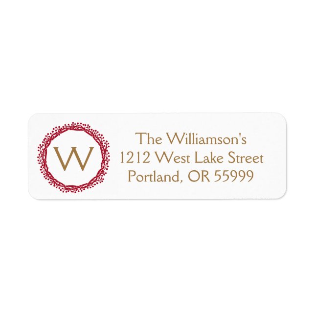 Christmas berry wreath monogram label (Front)