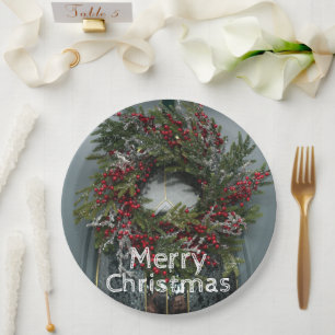 Christmas Berry Wreath on Door Paper Plate