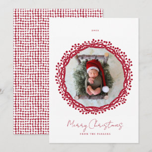 Christmas berry wreath photo card