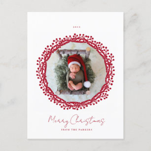 Christmas berry wreath photo postcard