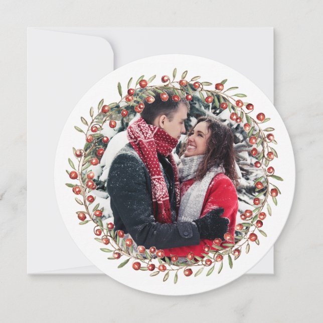 Christmas Berry Wreath | Round Card (Front)