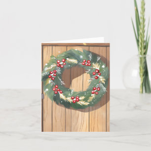 Christmas Berry Wreath Watercolor Rustic Merry Holiday Card