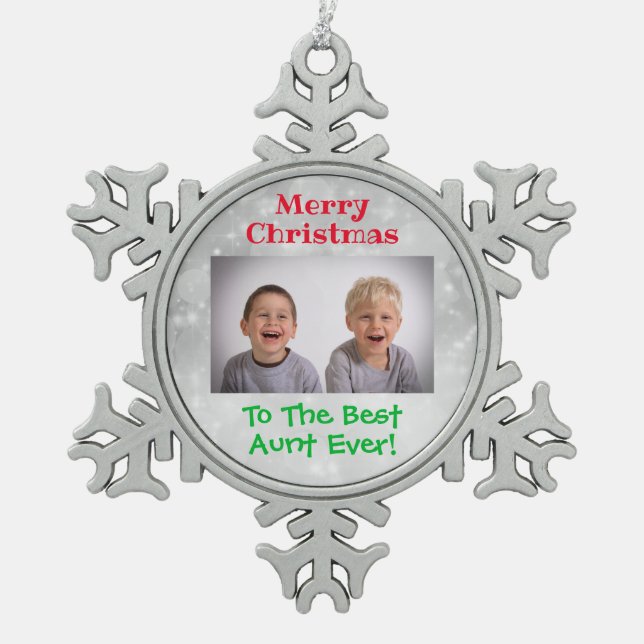 Christmas Best Aunt Ever Kids Photo Snowflake Pewter Christmas Ornament (Front)