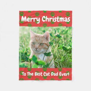 Christmas Best Cat Dad Ever Custom Pet Photo Fleece Blanket