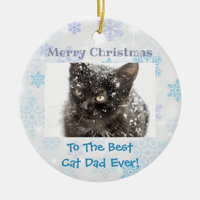 Christmas Best Cat Dad Ever Pet Photo Ceramic Tree Decoration (Front)