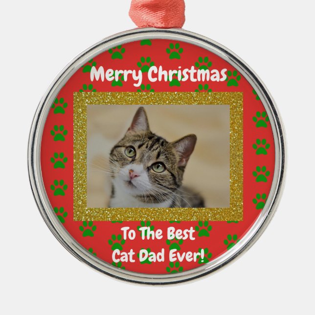 Christmas Best Cat Dad Ever Pet Photo Metal Tree Decoration (Front)