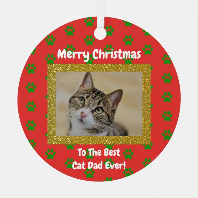 Christmas Best Cat Dad Ever Pet Photo Metal Tree Decoration (Front)