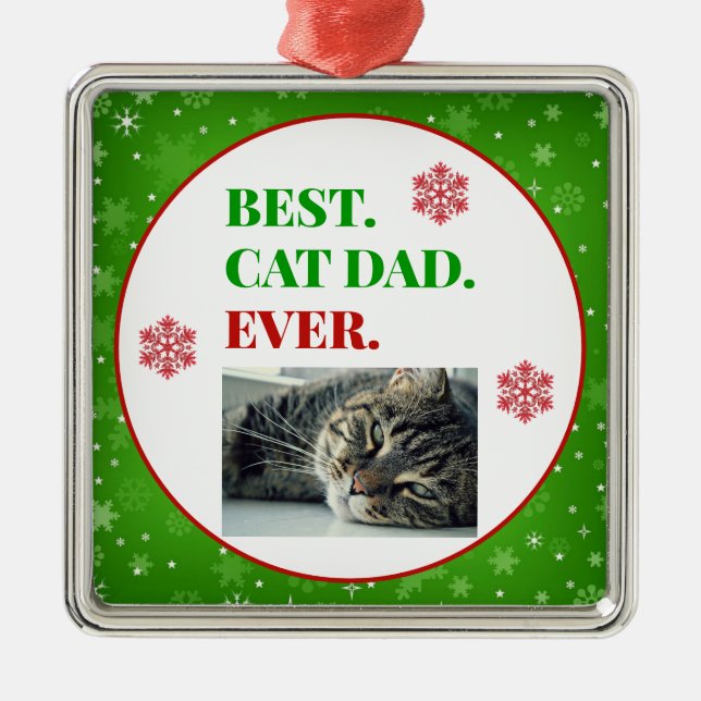 Christmas Best Cat Dad Ever Photo Metal Tree Decoration (Front)