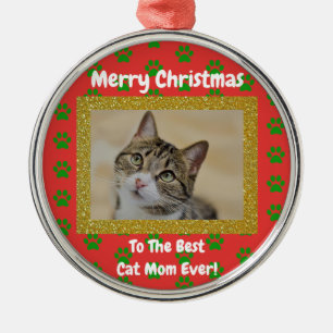 Christmas Best Cat Mom Ever Pet Photo Metal Tree Decoration