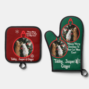 Christmas Best Cat Mom Oven Mitt & Pot Holder Set