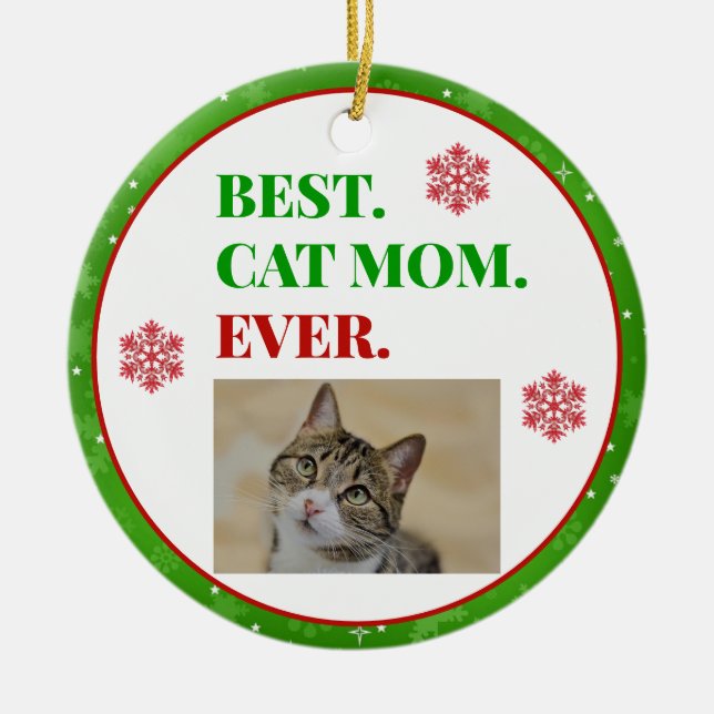 Christmas Best Cat Mum Ever Photo Ceramic Tree Decoration (Front)