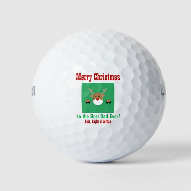 Christmas Best Dad Ever Kids Name Reindeer Golf Balls (Front)