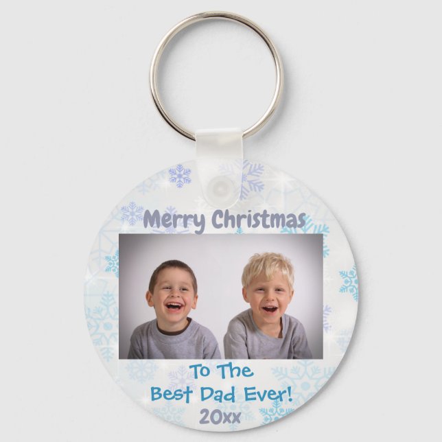 Christmas Best Dad Ever Kids Photo Year Key Ring (Front)