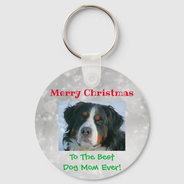 Christmas Best Dog Mum Ever Pet Custom Photo Key Ring (Front)
