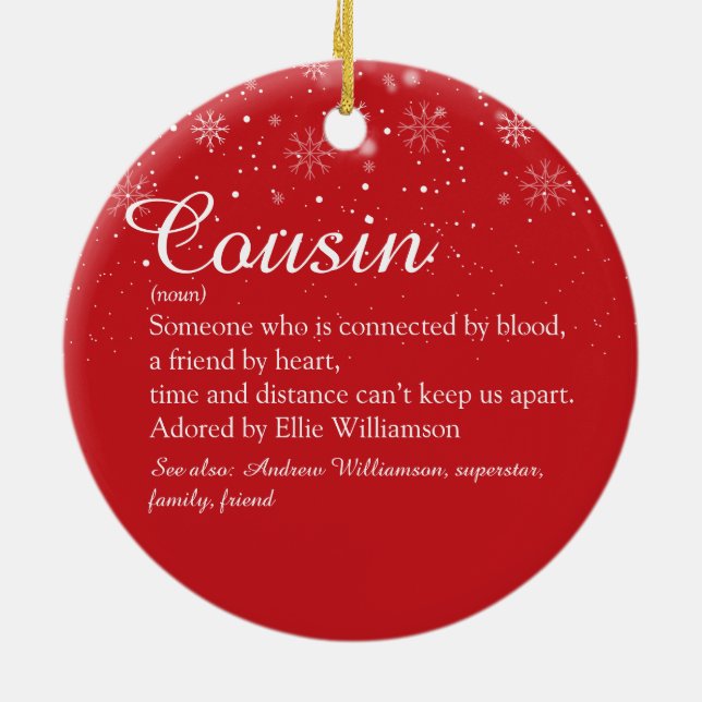 Christmas Best Ever Cousin Definition Snowflakes Ceramic Tree Decoration (Back)