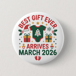 Christmas Best Gift Arrives March 2026 Couples 6 Cm Round Badge