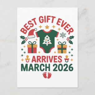 Christmas Best Gift Arrives March 2026 Couples Announcement Postcard