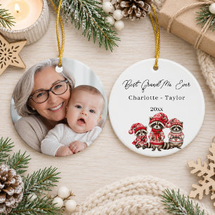Christmas Best GrandMa Raccoons Kids Watercolor Ceramic Tree Decoration
