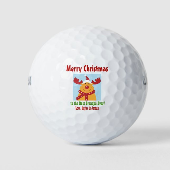 Christmas Best Grandpa Ever Name Reindeer Golf Balls (Front)