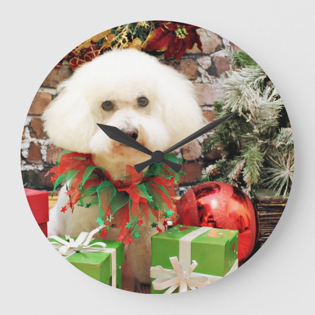 Christmas - Bichon Frise - Harley Large Clock (Front)