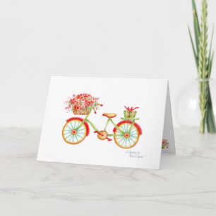 Christmas Bicycle Flower Basket Blank Card
