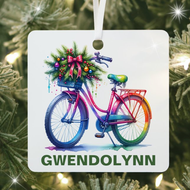 Christmas Bicycle Lover Custom Name Metal Tree Decoration (Creator Uploaded)