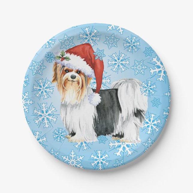 Christmas Biewer Terrier Paper Plates (Front)