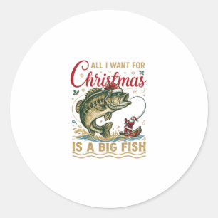 Christmas Big Fish Bass Santa Boat Fishing Classic Round Sticker