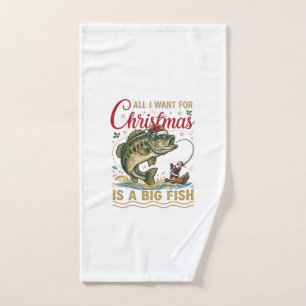 Christmas Big Fish Bass Santa Boat Fishing Hand Towel