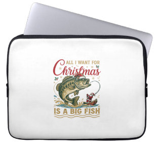 Christmas Big Fish Bass Santa Boat Fishing Laptop Sleeve