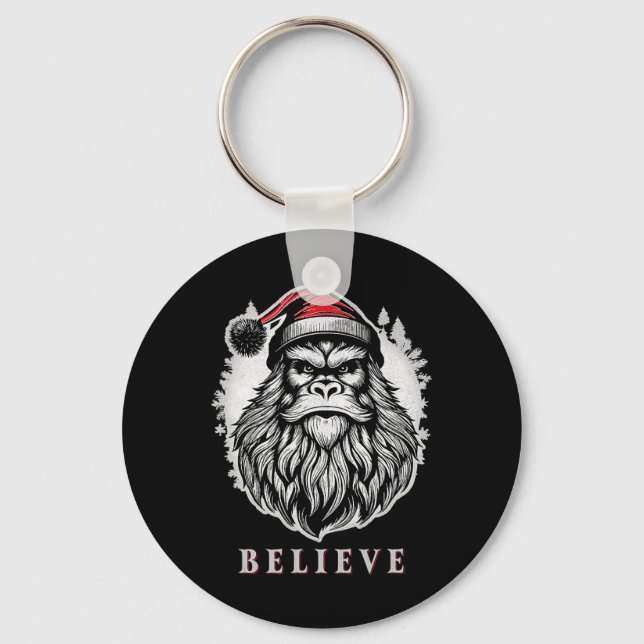 Christmas Bigfoot - Believe in Bigfoot Wearing San Key Ring (Front)