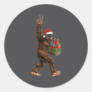 Christmas Bigfoot Santa Hat Funny Sasquatch Big Fo Classic Round Sticker