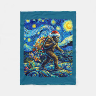 Christmas Bigfoot Santa Hat Van Gogh Starry Night  Fleece Blanket