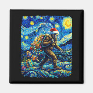 Christmas Bigfoot Santa Hat Van Gogh Starry Night  Magnet