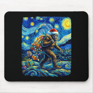 Christmas Bigfoot Santa Hat Van Gogh Starry Night Mouse Pad