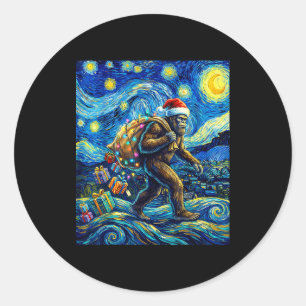 Christmas Bigfoot Santa Hat Van Gogh Walking In St Classic Round Sticker