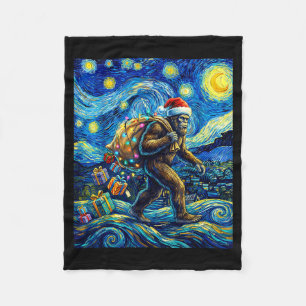 Christmas Bigfoot Santa Hat Van Gogh Walking In St Fleece Blanket