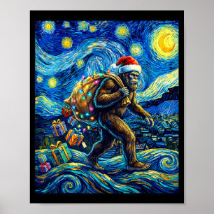 Christmas Bigfoot Santa Hat Van Gogh Walking In St Poster