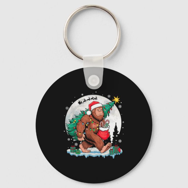 Christmas Bigfoot Santa Tree Sleigh Moon Funny Xma Key Ring (Front)