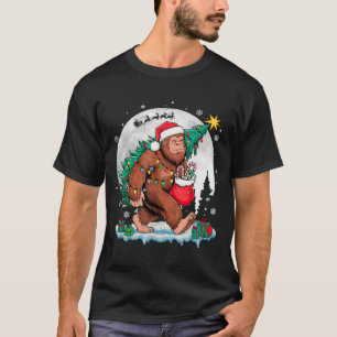 Christmas Bigfoot Santa Tree Sleigh Moon Funny Xma T-Shirt